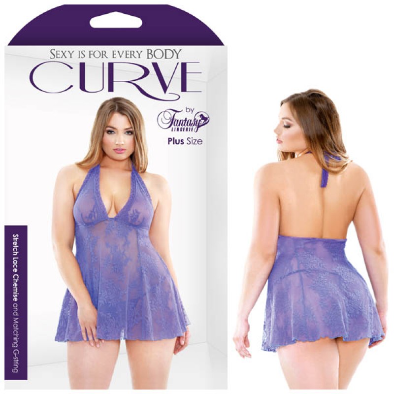 Fantasy Lingerie Curve Viola Stretch Lace Chemise & Matching G-string 3X/4X